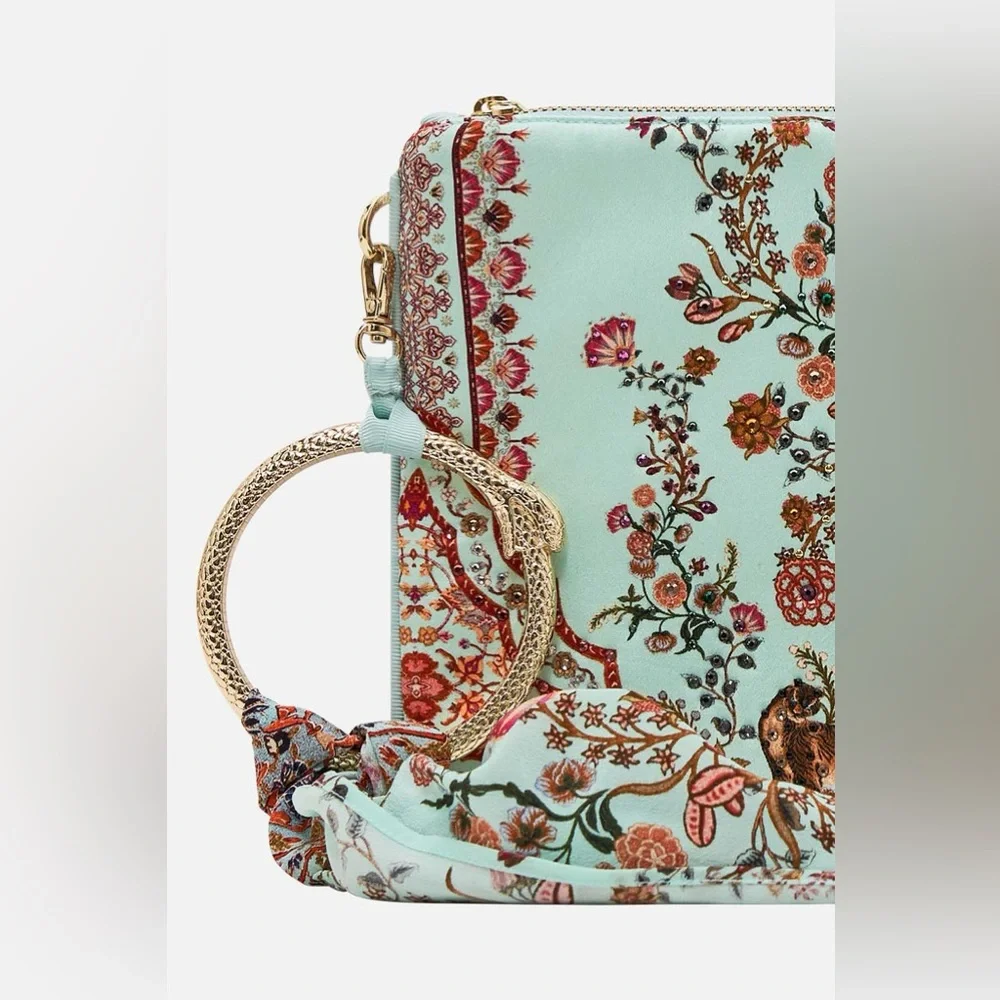 CAMILLA “Weaving Worlds” blue floral silk boho ring scarf clutch bag